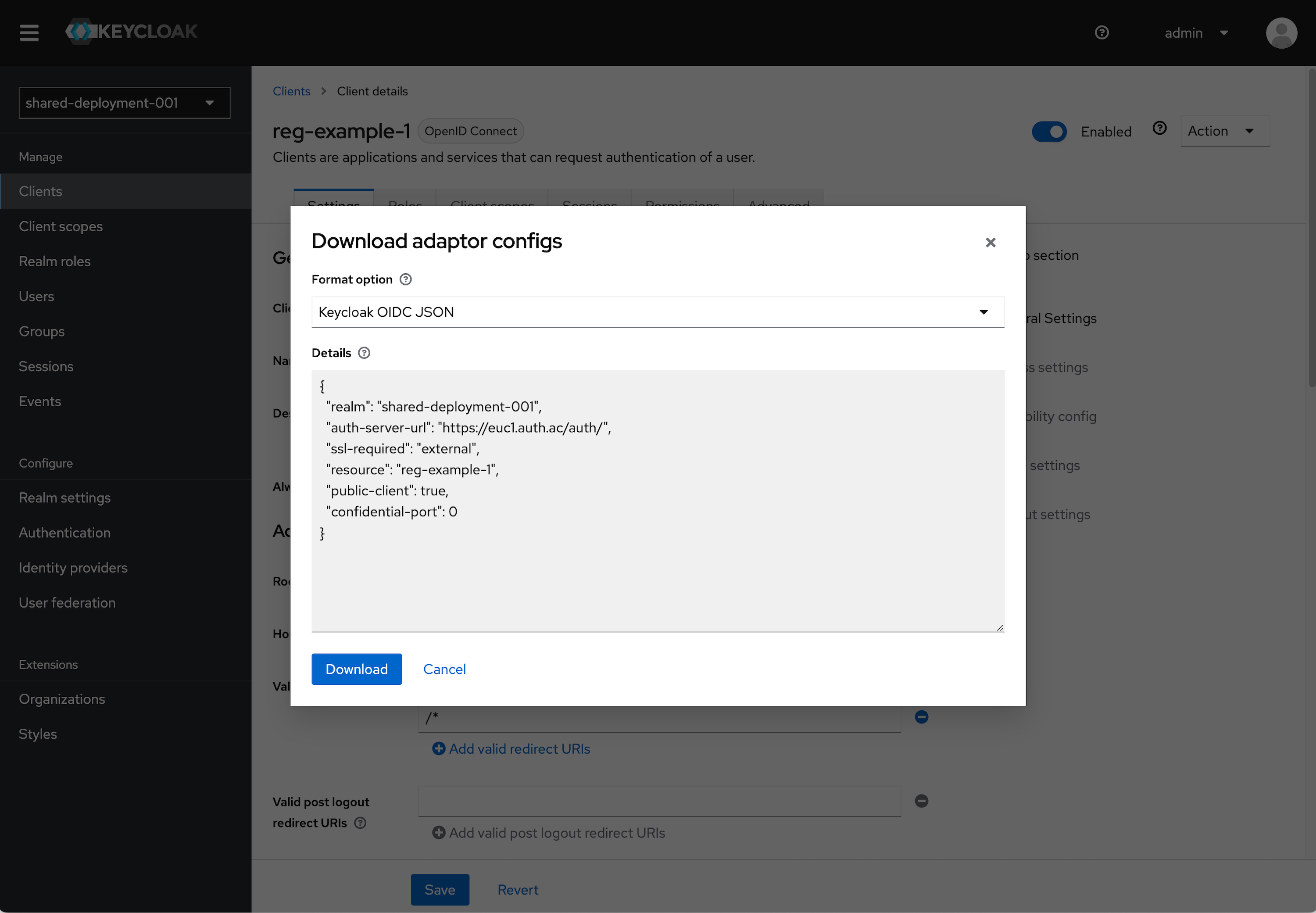 Keycloak OIDC Create Client Adapter Config